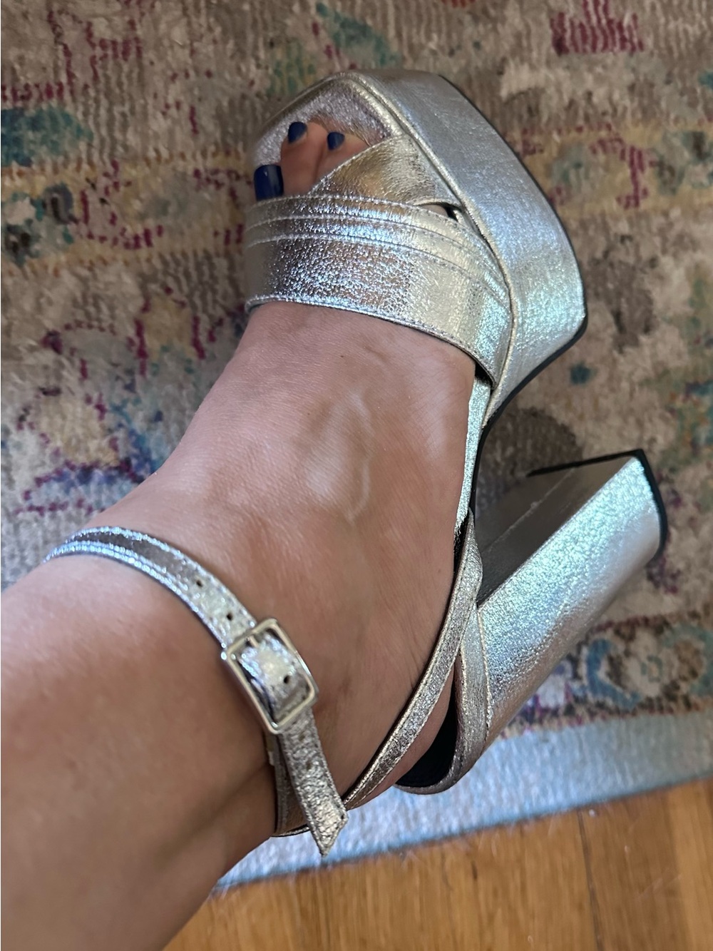 ASOS Design Silver Ankle-Strap Platform, Size 4, Never Worn